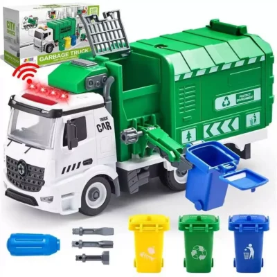 Joyfy Friction-Powered Garbage Truck Toy – DIY Assembly with Lights, Sounds, Garbage Toy Play Car Vehicles Gift for Boys & Girls Ages 1 2 3 4 5