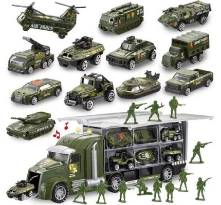 Joyfy 25 in 1 Die-cast Military Army Play Vehicle Set, Carrier Truck Car Toy with Sounds and Lights , Kids Boys Birthday Gifts for 3 4 5 6 Years Old