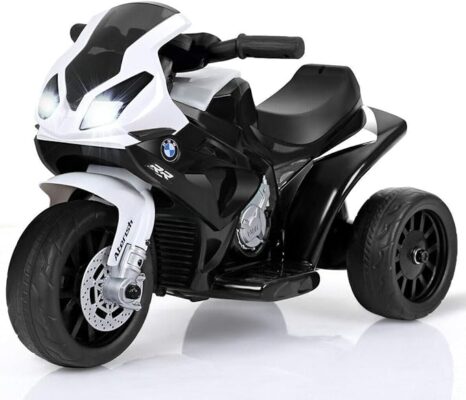 Kids Electric Ride on Motorcycle w/Headlights &Music, Pedal, Licensed BMW 6V Battery Powered 3 Wheels Motorcycle Toy for Children Boys & Girls, (Black)
