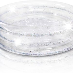 Sparkly Inflatable Kiddie Pool for Kids - 34"x10" 3-Level Transparent Pool with Silver Glitter | Ages 1-4