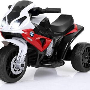 Kids Electric Ride on Motorcycle, Licensed BMW 6V Battery Powered Toy w/Headlights &Music, Pedal, 3 Wheels for Children Boys & Girls (Dark Red)