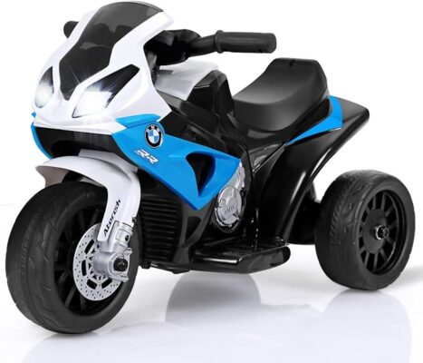 icensed BMW Kids Electric 3-Wheel Ride-On Motorcycle Toy for Boys & Girls, with Headlights, Music and Battery Powered Pedal