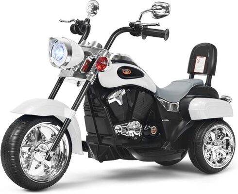 Kids Motorcycle, 6V Battery Powered Ride on Chopper Motorcycle w/Horn, Headlight, 3-Wheel Stable Ride on Toys, Electric Toddler Motorcycle for Kids, Gift for Boys Girls (White)