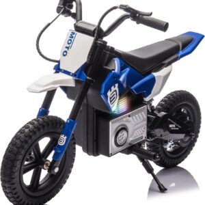 Electric Motorcycle for Kids Ages 5-15, 24V 200W Higher Speed Electric Dirt Bike, Kids Ride On Motorcycle with Rear Wheel Shock Absorber, LED Breath Light, Bluetooth, Music, Horn, Blue