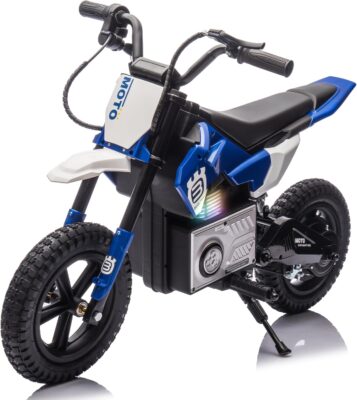 Electric Motorcycle for Kids Ages 5-15, 24V 200W Higher Speed Electric Dirt Bike, Kids Ride On Motorcycle with Rear Wheel Shock Absorber, LED Breath Light, Bluetooth, Music, Horn, Blue