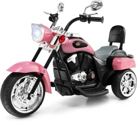 Kids Motorcycle, 6V Battery Powered Ride on Chopper Motorcycle w/Horn, Headlight, 3-Wheel Stable Ride on Toys, Electric Toddler Motorcycle for Kids, Gift for Boys Girls (Pink)