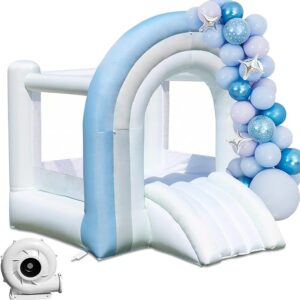 Inflatable Bounce House for Kids 3-8 – White & Blue Dream Castle - Ultimate Backyard Party Fun with Slide & Large Jumping Area