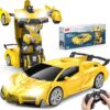 Remote Control Car，Transform Robot RC Cars with Cool LED Headlights, 2.4Ghz Toys Car with 360 Degree Rotation and One-Button Deformation, Christmas Birthday Gifts for Boys Girls(Yellow)