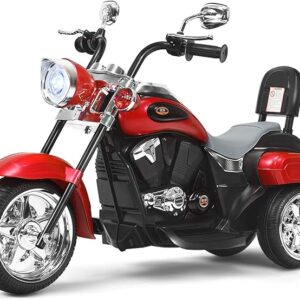 Kids Motorcycle, 6V Battery Powered Ride on Chopper Motorcycle w/Horn, Headlight, 3-Wheel Stable Ride on Toys, Electric Toddler Motorcycle for Kids Boys Girls Gift (Red)