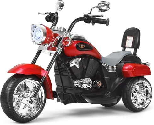 Kids Motorcycle, 6V Battery Powered Ride on Chopper Motorcycle w/Horn, Headlight, 3-Wheel Stable Ride on Toys, Electric Toddler Motorcycle for Kids Boys Girls Gift (Red)