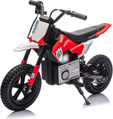 Electric Motorcycle for Kids Ages 5-15, 24V 200W Higher Speed Electric Dirt Bike, Kids Ride On Motorcycle with Rear Wheel Shock Absorber, LED Breath Light, Bluetooth, Music, Horn, Red