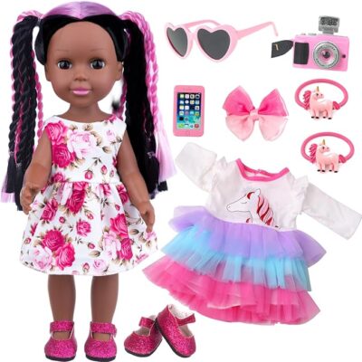 14.5" African American Baby Doll Set – Handmade Braided Hair & Outfits
