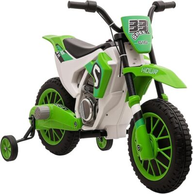 Aosom 12V Kids Motorcycle, Electric Motor Bike, Battery-Powered Ride-On Toy with Charging Battery, Training Wheels, Green