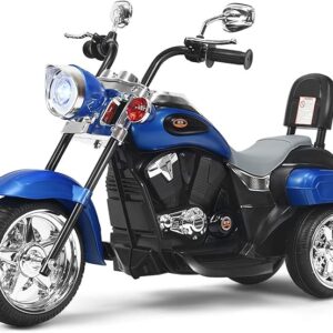 Kids Motorcycle, 6V Battery Powered Ride on Chopper Motorcycle w/Horn, Headlight, 3-Wheel Stable Ride on Toys, Electric Toddler Motorcycle for Kids, Gift for Boys Girls (Blue)
