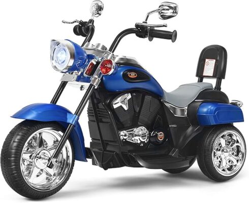 Kids Motorcycle, 6V Battery Powered Ride on Chopper Motorcycle w/Horn, Headlight, 3-Wheel Stable Ride on Toys, Electric Toddler Motorcycle for Kids, Gift for Boys Girls (Blue)