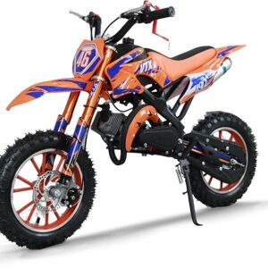 49cc Kids Dirt Bike, 2-Stroke Gas Powered Dirt Bike, Motorcycle with Off-Road Tires, Front/Rear Disc Brakes, Shock Absorption, Soft Seat Cushion, Mini Dirtbike for Kids 8-14, Orange