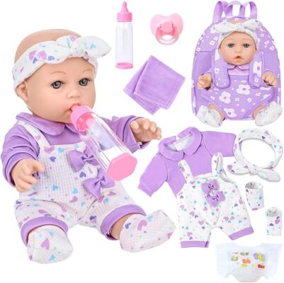 12" Realistic Baby Doll with Flower Backpack Carrier – Ultimate Pretend Play Set