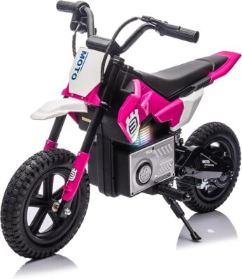 Electric Motorcycle for Kids Ages 5-15, 24V 200W Higher Speed Electric Dirt Bike, Kids Ride On Motorcycle with Rear Wheel Shock Absorber, LED Breath Light, Bluetooth, Music, Horn, Pink