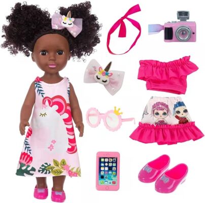 14.5" African American Fashion Doll – Stylish & Posable with Multiple Outfits