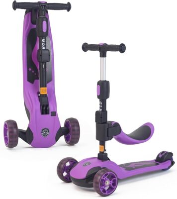 Kick Scooter Adjustable Height for Kids Ages 2-6 3 Wheel Scooter with LED Light and Extra Wide Deck ，Kids Scooter， Purple