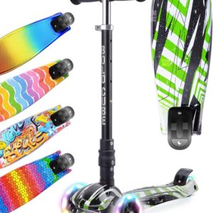 Big Fold | Three Wheel Scooter for Children Ages 5-10 Years | LED Wheels with Flashing Lights | Height Adjustable 65 to 89 cm | Rear Reflectors