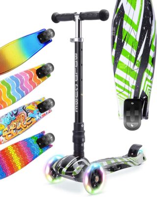 Big Fold | Three Wheel Scooter for Children Ages 5-10 Years | LED Wheels with Flashing Lights | Height Adjustable 65 to 89 cm | Rear Reflectors