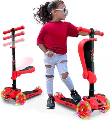 Hurtle 3-Wheeled Scooter for Kids – LED Lights, Adjustable Handlebar & Foldable Seat