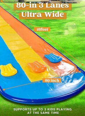 Sloosh Triple Water Slide with 3 BodyBoards, 18FT Lawn Water Splash Slip and Slide Summer Toy Splash Pad with Build in Advanced Sprinkler for Kids Adults Backyard Summer Water Fun