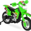 Kids 6V Ride On Motorcycle w/Treaded Tires, Working Headlights, 2mph Top Speed, Training Wheels, Realistic Sounds, Music, Battery Charger - Green