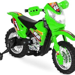 Kids 6V Ride On Motorcycle w/Treaded Tires, Working Headlights, 2mph Top Speed, Training Wheels, Realistic Sounds, Music, Battery Charger - Green