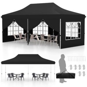 Costway 10 x 20FT Pop up Canopy Outdoor Canopy Tent with 6 Sidewalls - Black