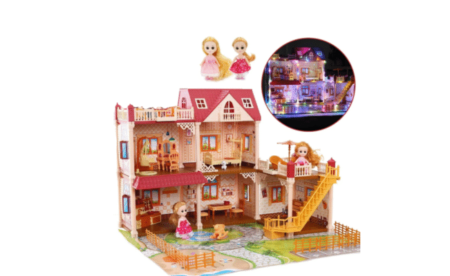 5-Room Dollhouse Playset with LED Lights – Ultimate Pretend Play Experience