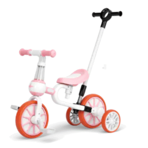 4 in 1 Toddler Tricycle with Push Handle in Pink - Kids Bikes