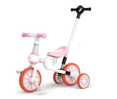 4 in 1 Toddler Tricycle with Push Handle in Pink - Kids Bikes